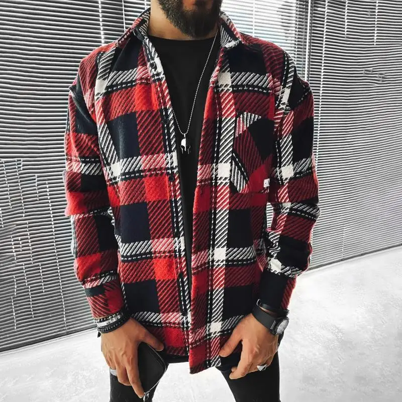 

2020 new men's shirt Plaid Pocket Long Sleeve Shirt