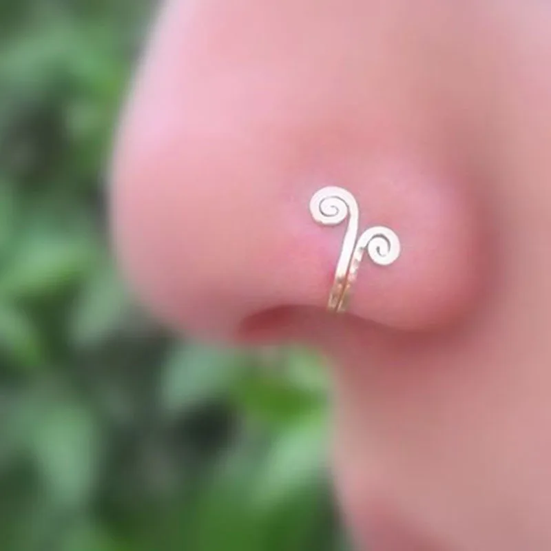 Двойная спираль золотистого цвета имитация носа в стиле бохо серебристого