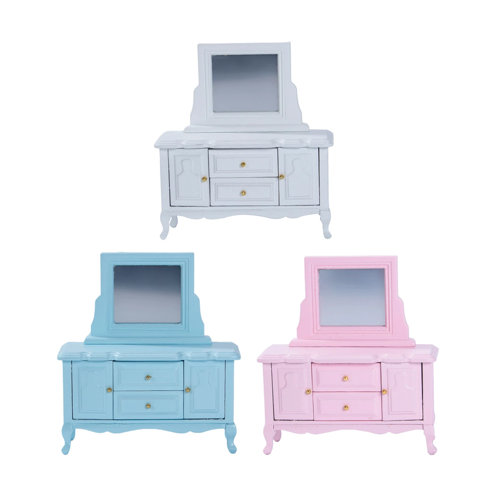 

1:12 Scale Wooden Craft Dollhouse Miniature Dressing Table Toy Model Home Bedroom Bath Room Ornaments