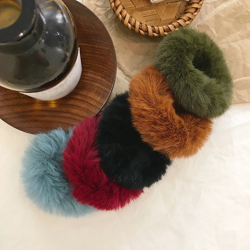 Модные пушистые резинки из искусственного меха эластичные для волос круглые