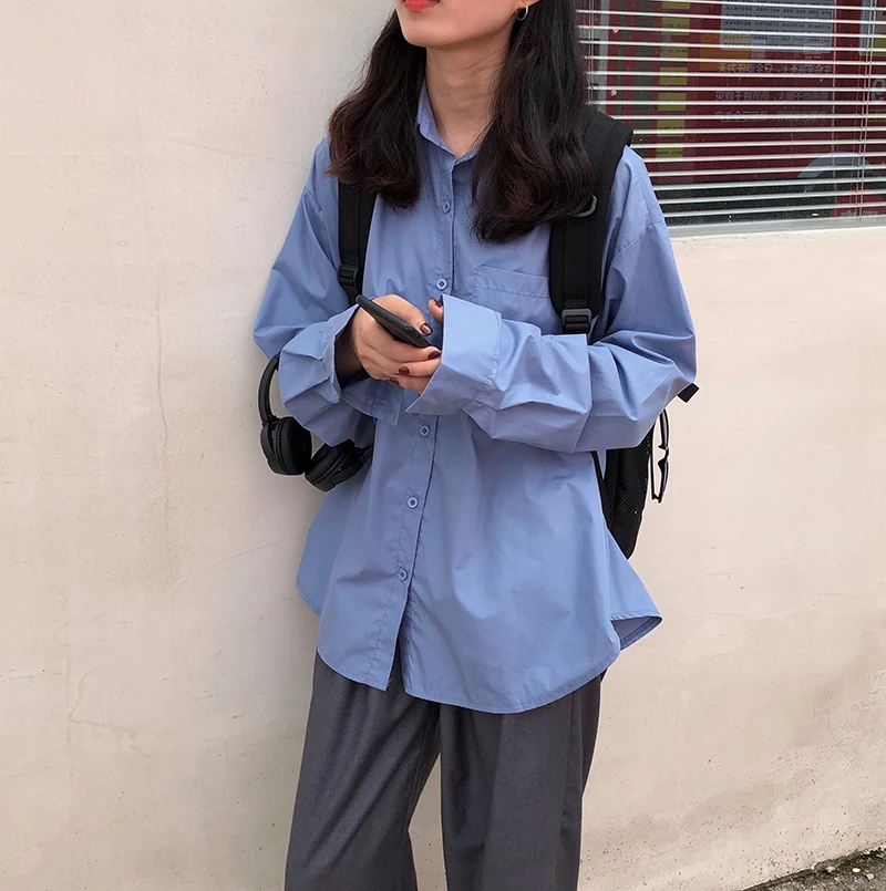 Блузка женская оверсайз с длинным рукавом шикарная модная Расслабляющая рубашка