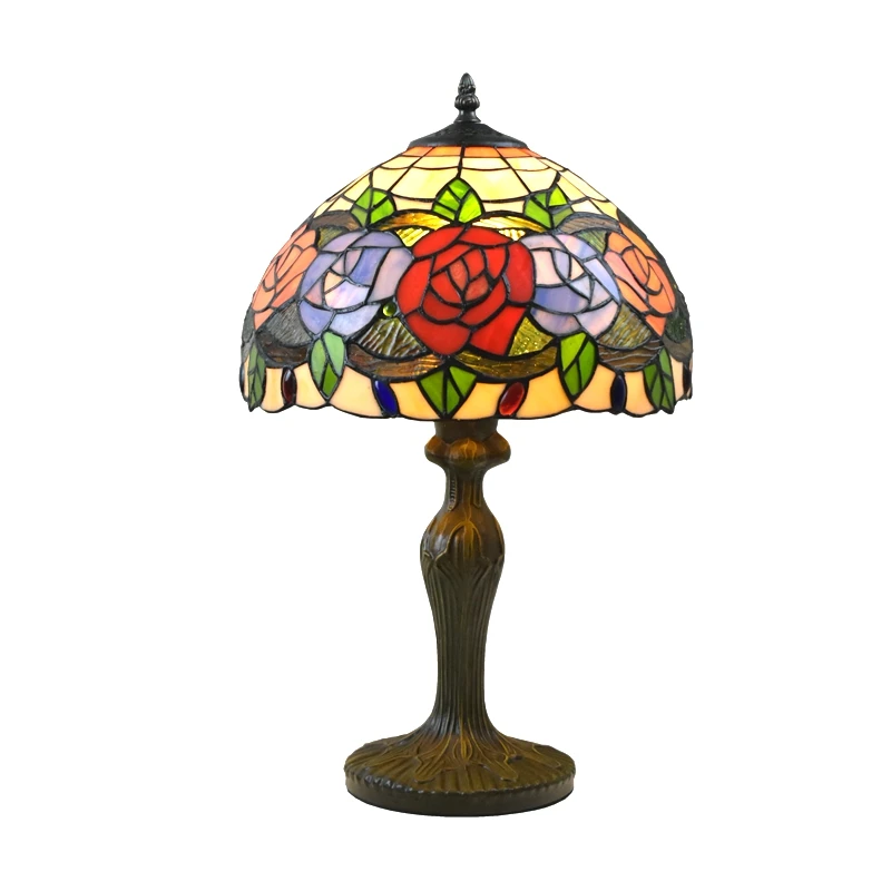 Настольная лампа в стиле Тиффани с розами 12 дюймов ширину 18 высокая Витражная