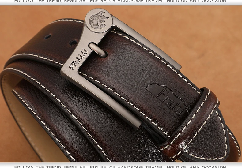 FRALU Men belt High Quality cow genuine leather luxury strap male belts for men new fashion classice vintage pin buckle