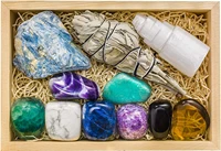 premium grade crystals and healing stones for relaxation stress sleep in wooden box gemstones selenite sage smudge stick