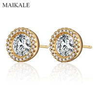 maikale classic round small stud earrings for women gold silver color cz ear studs zirconia earrings fashion jewelry accessories