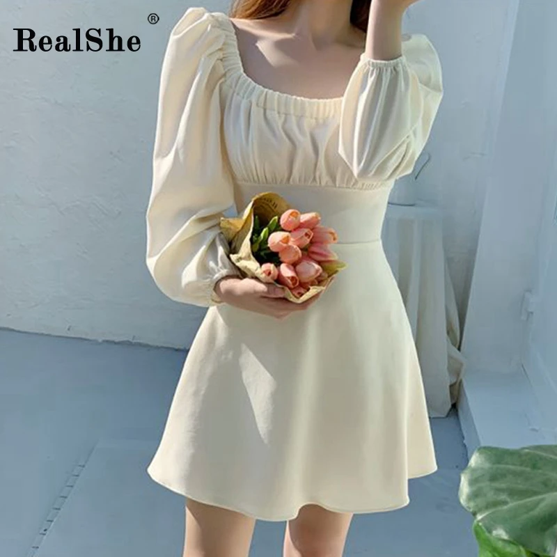 RealShe женские платья 2020 с О образным вырезом и длинным пышным рукавом Имперское
