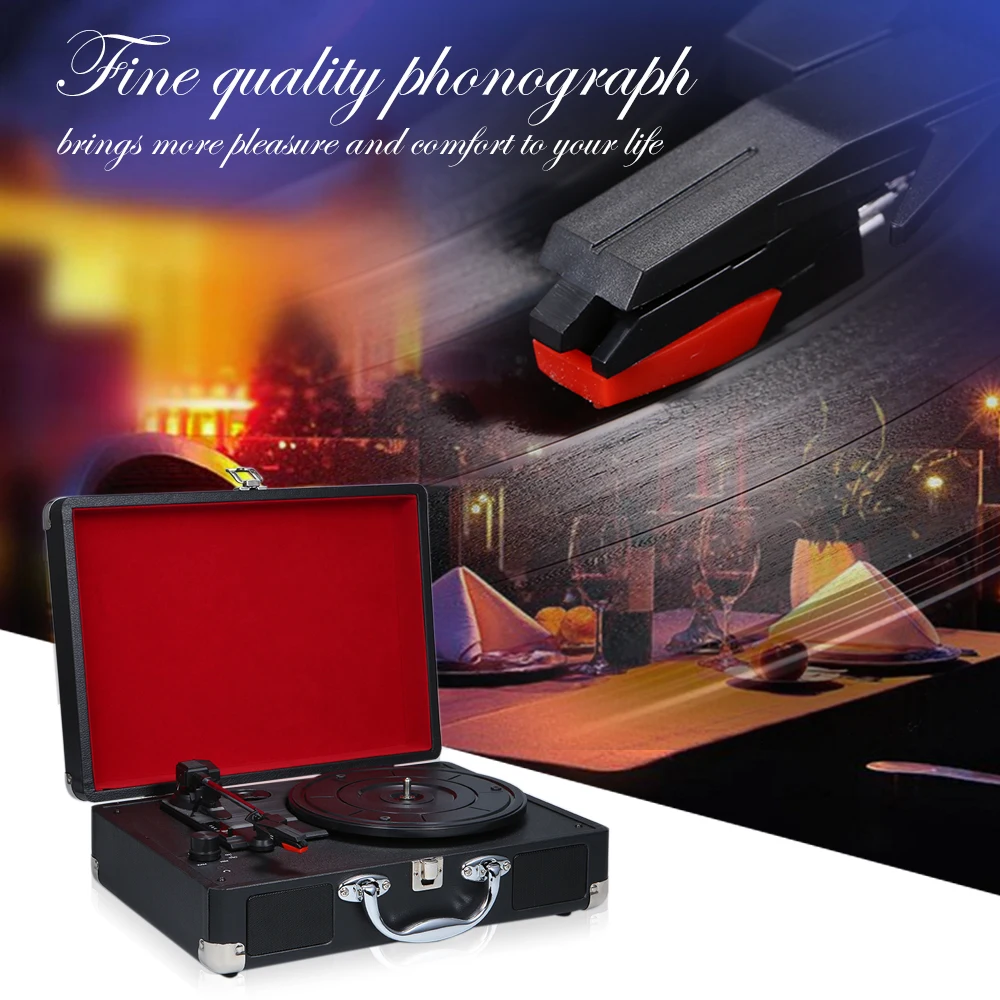 

Vintage 3-Speed Classic Phonograph Gramophone Turntable Playrer Music Player with Stereo Speakers PU Leather Wooden Box EU Plug