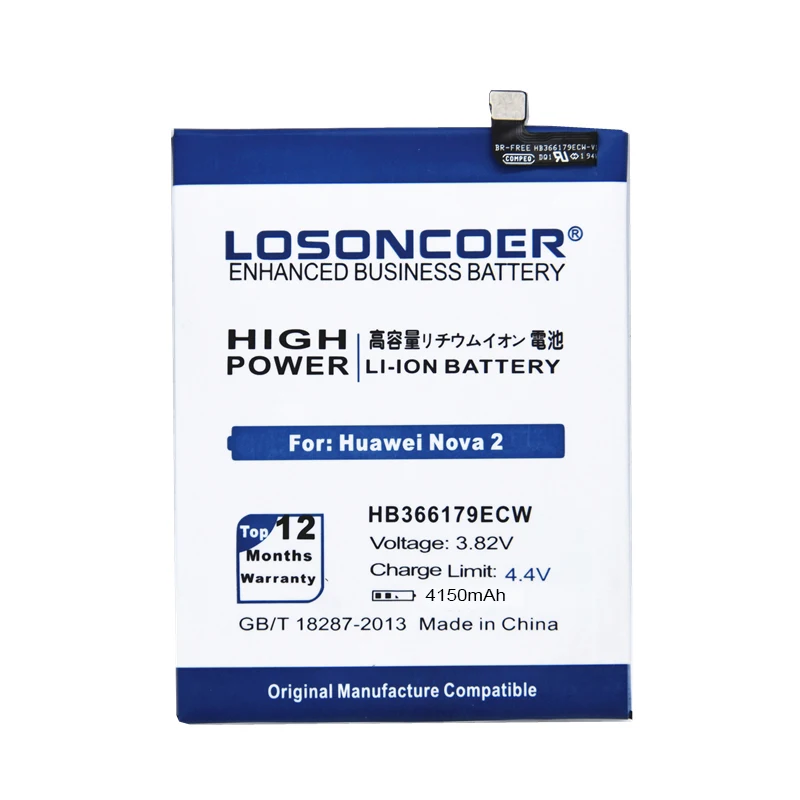 LOSONCOER 4150 мА/ч, HB366179ECW для HUAWEI Nova 2 Nova2 CAZ-AL10 PIC-AL00 CAZ-TL00 PIC-TL00 PIC-L29 PIC-LX9 PIC-L09 Батарея