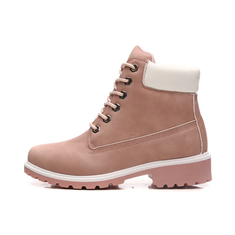 

Fashion Real PU Leather Boots Women's Flat-bottomed Large Size Pink Knight Martin Boots Women's Short Boots