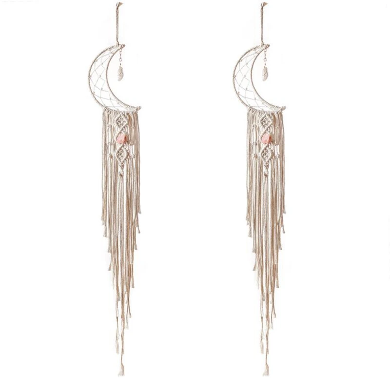 

2Pcs Bohemian Chic Macrame Wall Hanging Tapestry Mandala Moon Dreamcatcher Wall Decor Boho Woven Knitted Tapestry