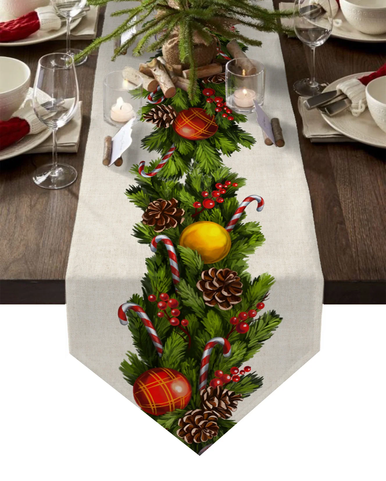 

Christmas Ball Berries Pine Cones Table Runners Christmas Table Decoration Tablecloth Home Wedding Holiday Table Cover