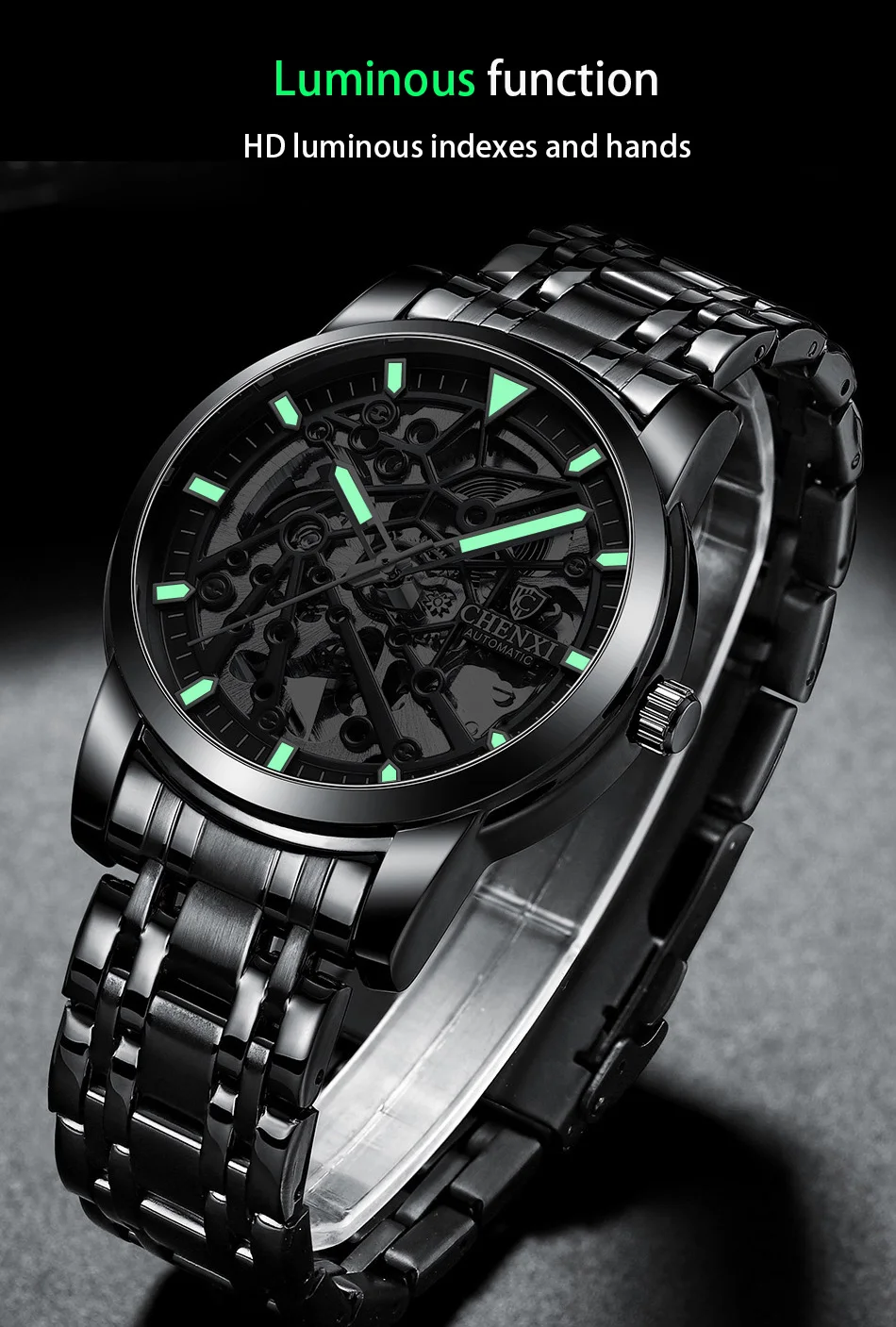 Модные автоматические механические мужские часы серебристого цвета из