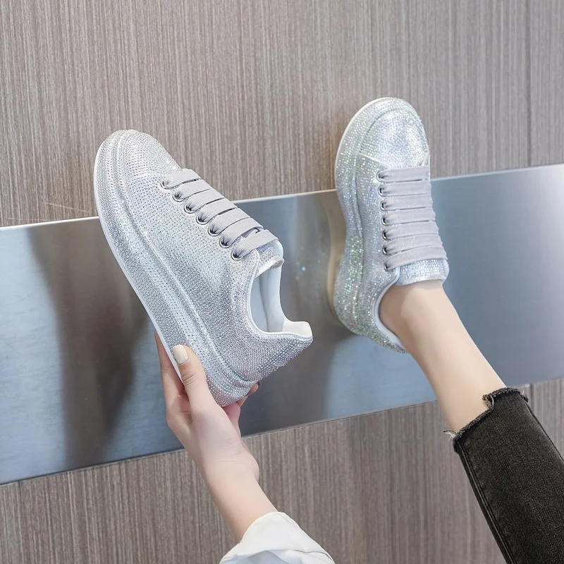 

Little White Shoes Spring Starry Sky Rhinestone Gradient Color Thick-soled Sports and Leisure Women's Shoes Chaussures De Femme