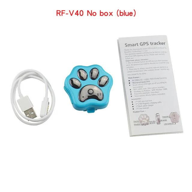 No box(blue) RF-V40, 3g, gps трекер для питомцев, собак, кошек, устройство против потери, Мини, водонепроницаемый, для домашних животных, Wifi, локатор, расширенный, герметичный, водонепроницаемый, пылезащитный - Цвет: No box(blue)