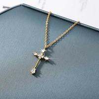 simple cubic zirconia color cross pendant fashion cute cross necklace women prayer christian jesus jewelry best friend gift