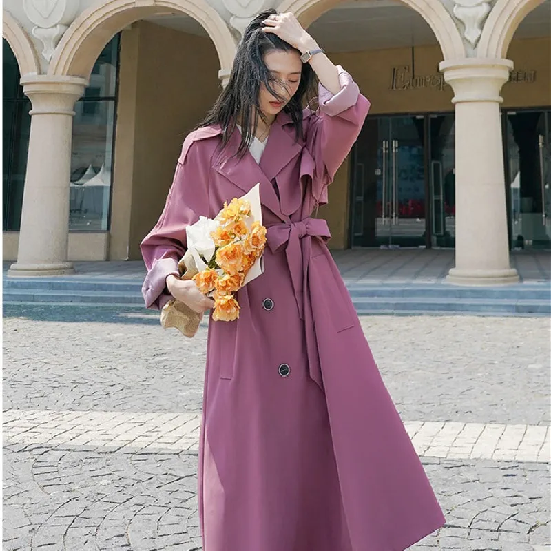 

Spring Autumn Trench Coat Womans Long Fashion 2021 New Fashion Streetwear Loose Double breasted Windbreaker Overcoat Female L018