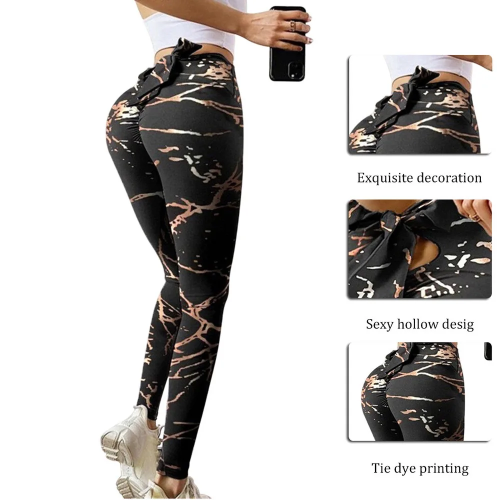 

Tie Dye Print Leggings Bow Tie High Waist Women Stretch Strethcy Fitness Seamless Leggings Sweatpants Sports Gym Legging