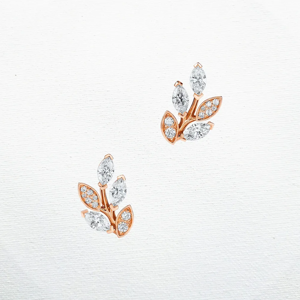 

New style ladies sterling silver rose gold plant leaves inlaid zircon earrings fashion simple ladies sterling silver earrings