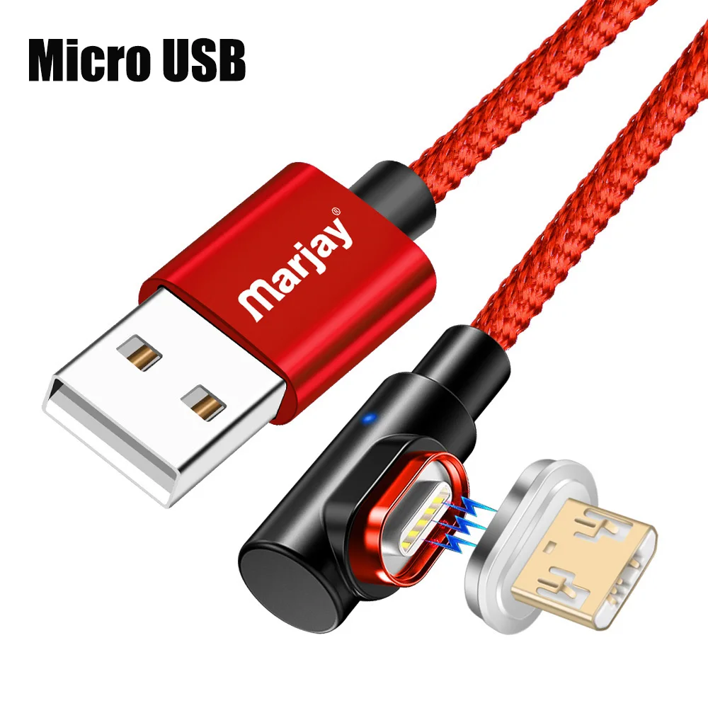 Магнитный кабель Marjay, 90 градусов, Тип C, Micro USB C, быстрая зарядка, Microusb type-C, магнитное зарядное устройство, usb c, зарядный Шнур для iphone 7, 6 - Цвет: Red Micro USB