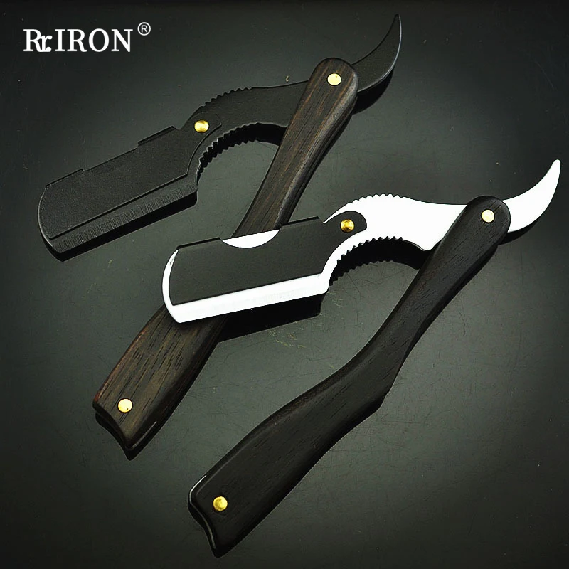 

RIRON Professional Salon Barber Razor Knives With Natural Ebony Wood Handle For Men'S Beard Shaving And Care Shaver Holder