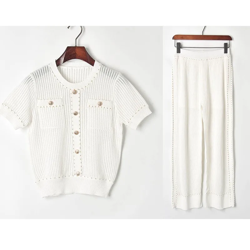 Комплект из футболки и брюк с широкими штанинами Модный женский комплект двух