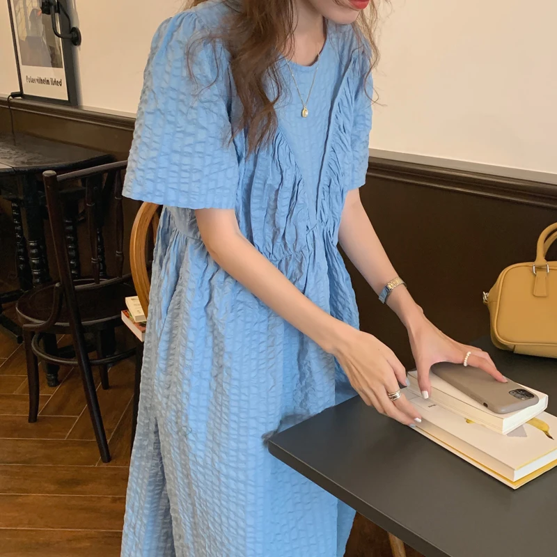 Женский сарафан средней длины повседневное свободное зеленое платье с пышными