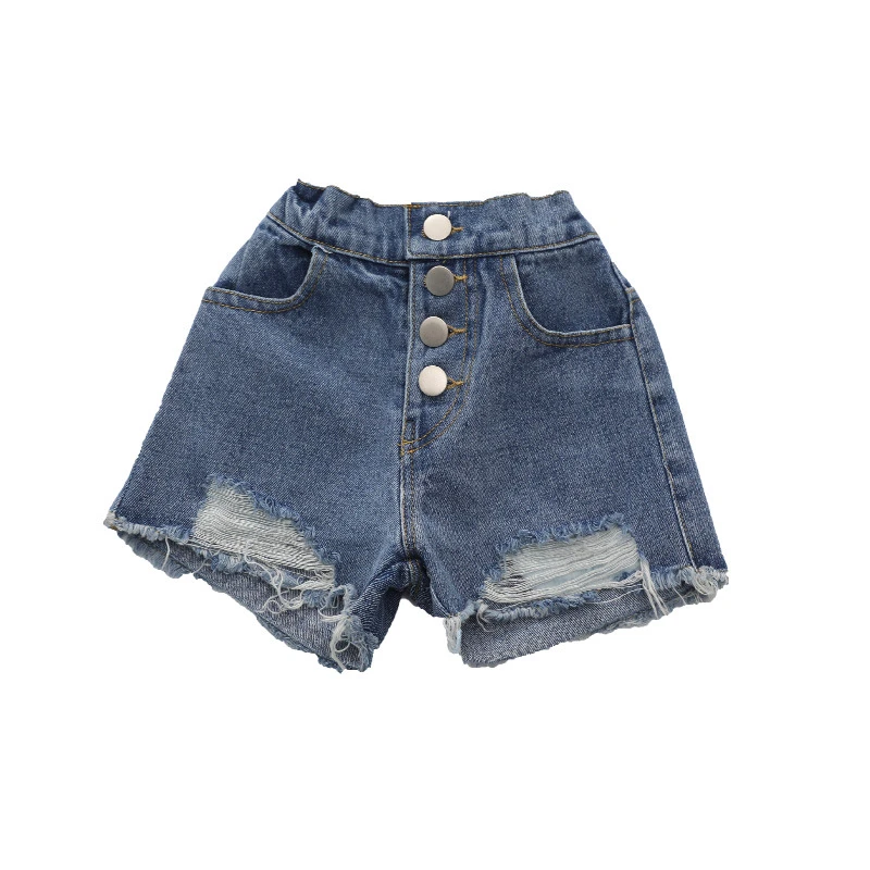 Летние детские шорты для маленьких девочек эластичные рваные джинсы потертые