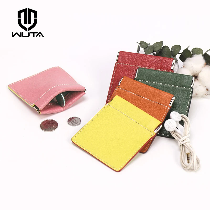 

WUTA Original Handmade DIY Pre-punched Mini Coin Purse France Alran Goat Skin Leather Semi-finished Storage Leather Wallet Blue