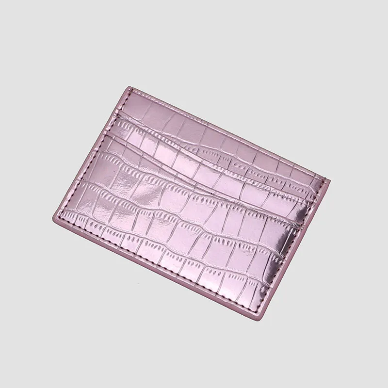 shinny pink Металлический цветной крокодиловый узор держатель для карт для мужчин и женщин кожаный чехол для кредитных карт ID держатель для карт кошелек с отделением для монет - Цвет: shinny pink