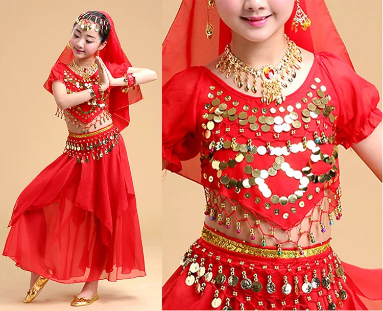 Детские индийские костюмы для танца живота 4 шт./компл. вечерние выступлений в