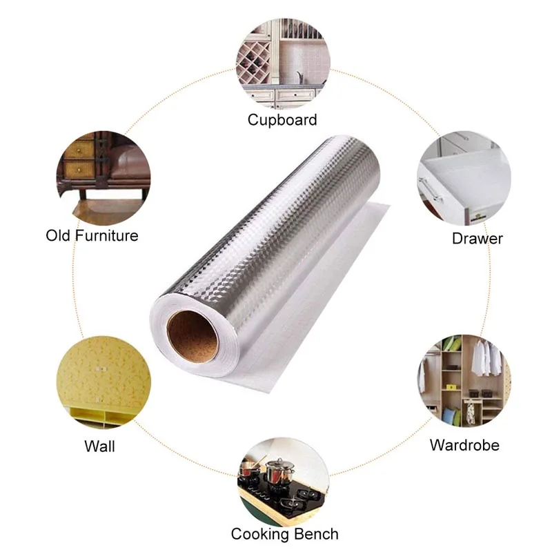3m5m10m oil proof aluminum foil self adhesive wallpaper kitchen wall stickers waterproof sticker adhesive paper for furniture free global shipping