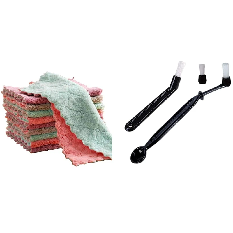 

20PCS Absorbent Kitchen Rags Thickened Lint-Free Rags With 3 Pieces Espresso Cleaner Brushes With Spoon Tool