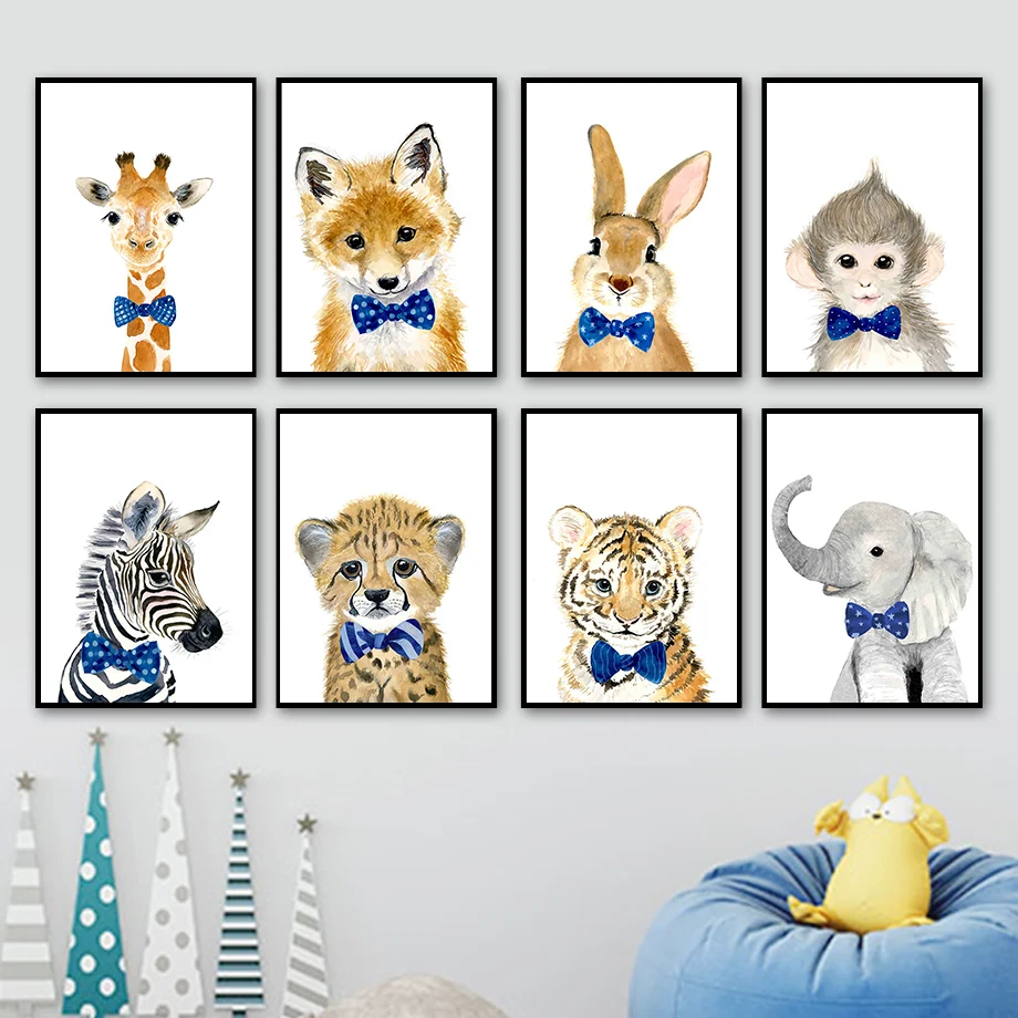 

Cartoon Zebra Elephant Fox Giraffe Tiger Animal Wall Art Canvas Painting Nordic Posters And Prints Wall Pictures Kids Room Decor