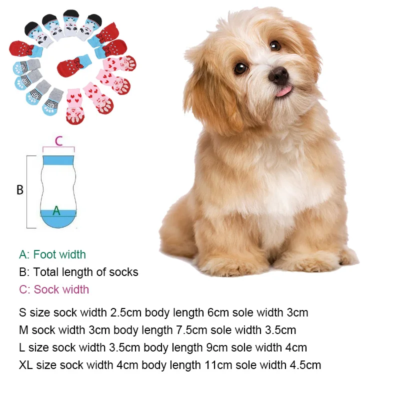 

4pcs Pet Puppy Dog Socks Soft Pet Knits Socks Cute Cartoon Anti Slip Socks Warm Puppy Dog Shoes Small Medium Dogs Pet Product