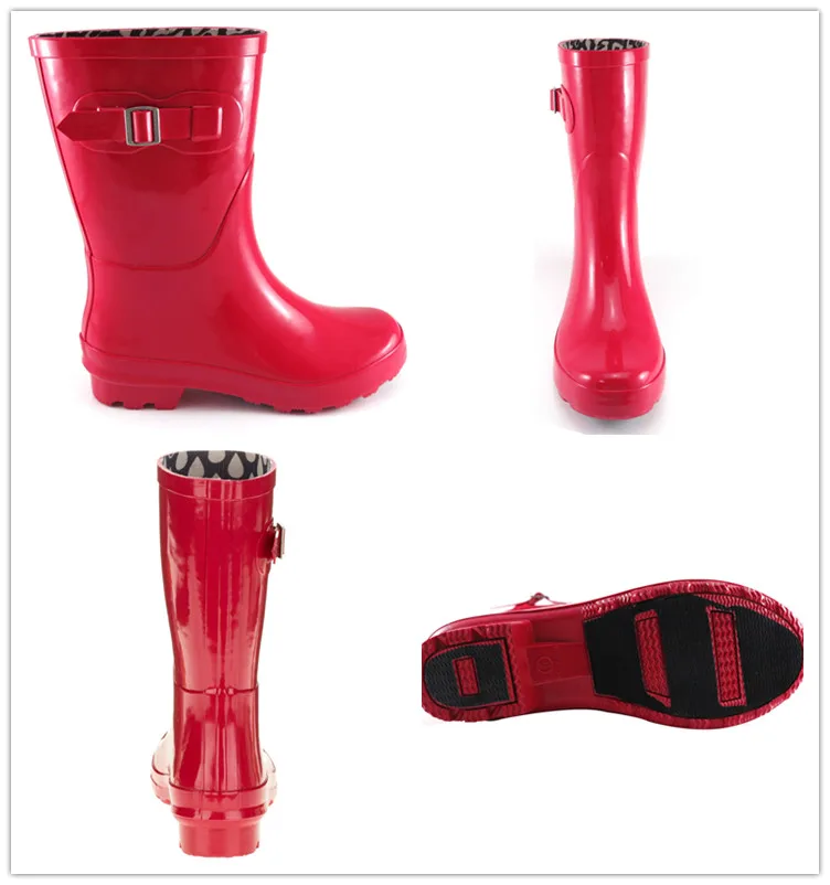 

Fashionable oem brand snow water proof cheap girls red mid-calf children rain boots with accent buckle