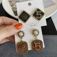 trend womens girls rhinestone pearl dangle earrings creative geometry 5 number earrings jewelry gift jewelry