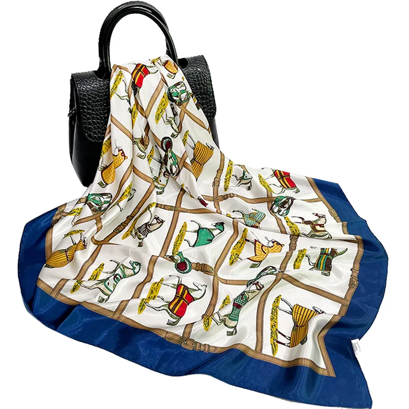 

Silk Scarf Female Summer 2021 New 90cm Silk Satin Square Scarf Horse Group Printing Head Scarf Scarf Spot Wholesale