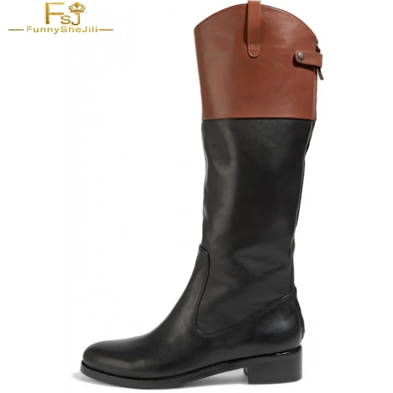 

Модные коричневые и черные женские Сапоги FSJ в стиле ретро с круглым носком и молнией сзади