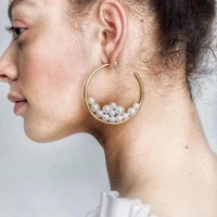 fashion womens round white pearl hoop earrings 2021 korean gold circle temperament earrings jewelry wholesale