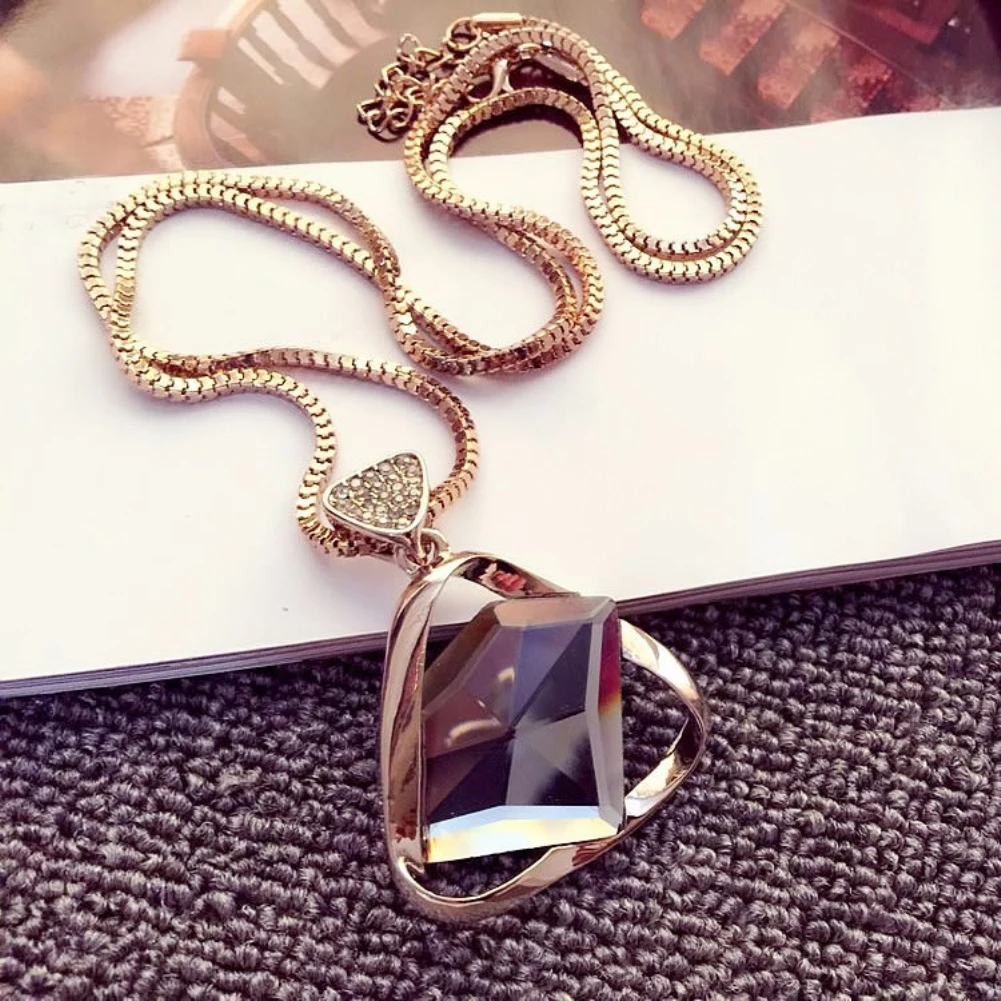 Женская мода стразы ожерелье с треугольным кулоном цепочка для свитера