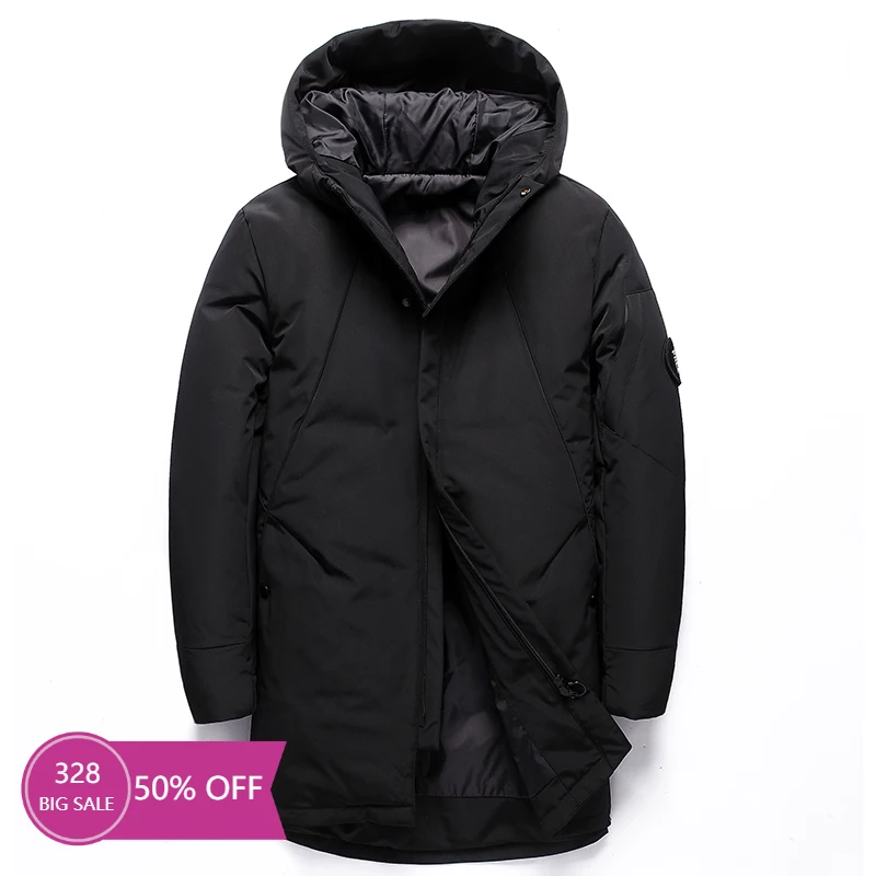 

Winter Down Jacket Men Middle Long Coats Hoody 2021 Japanese Fashion Clothing Thick Male 70% White Duck Down Light Windproof