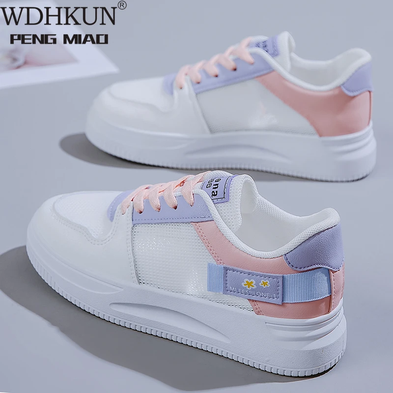 

Женские теннисные туфли, белые или фиолетовые симпатичные туфли для девушек, повседневная обувь на платформе, Вулканизированная подошва, м...