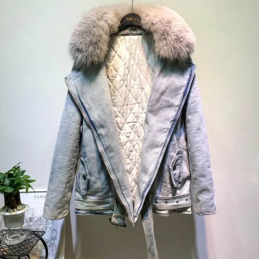 Женская зимняя куртка с воротником из натурального меха лисы и хлопковой