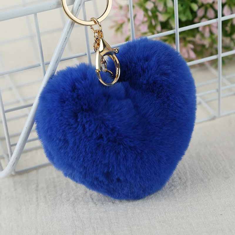 Пушистое сердце из искусственного кроличьего меха помпон брелок для ключей