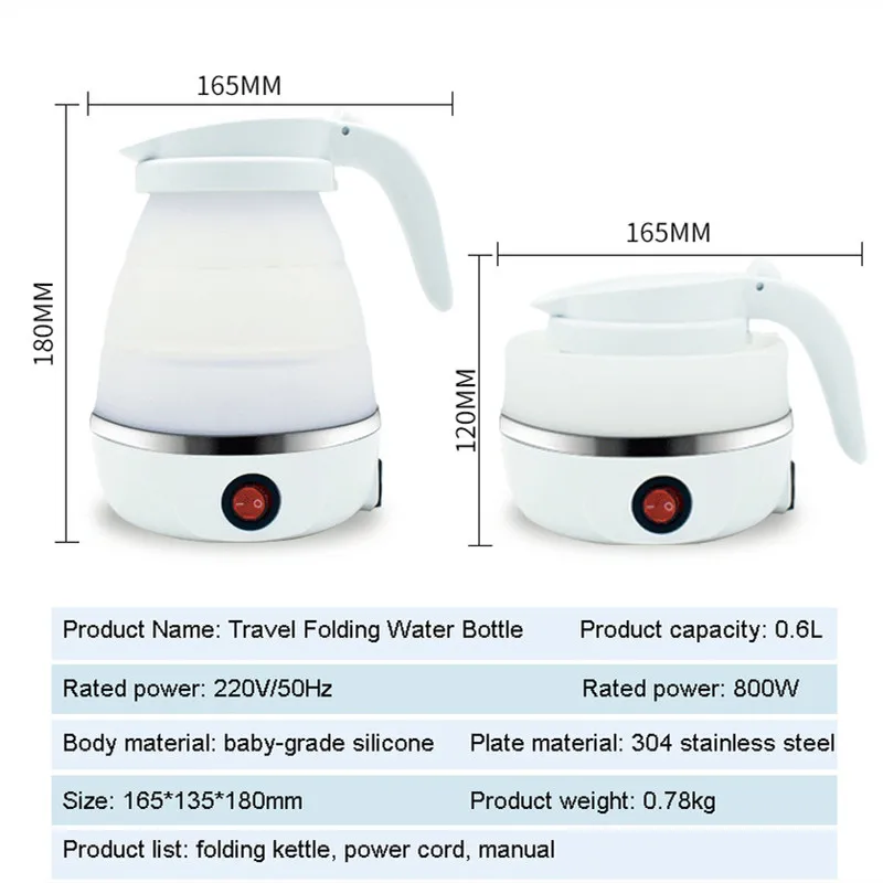 

800W Mini Folding Electric Kettle Household Multifunctional Silicone Travel Kettle High Temperature Resistant Portable Kettle
