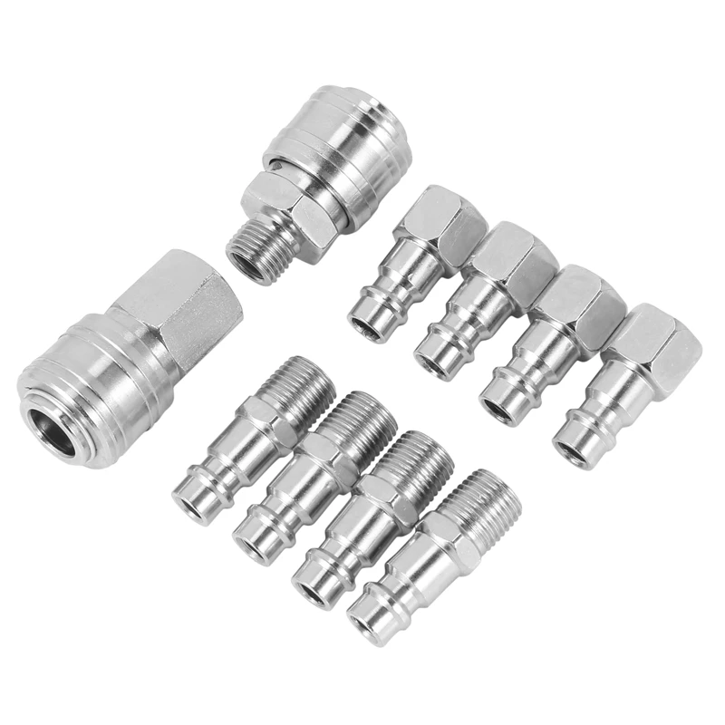

10 PCs Euro Hose Fitting Male Female Quick Release Air Line Hose Couplings Fitting 1/4 inch BSP Connector