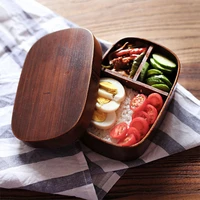 japanese style wooden lunch box set tableware with compartments spoon fork chopsticks round square student picnic bento box