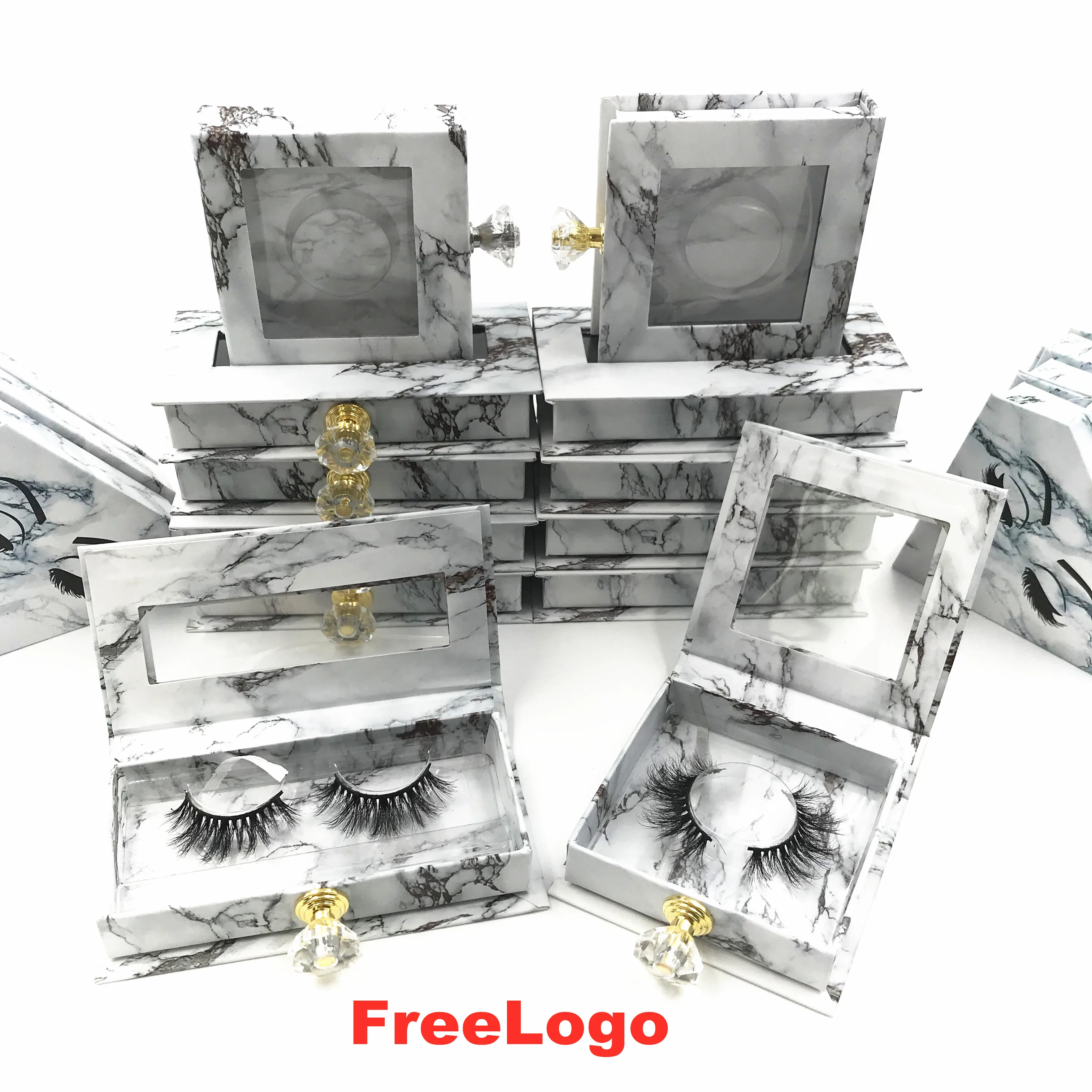 

Оптовая продажа, упаковочная коробка для искусственных 3d-ресниц с шестью бриллиантовыми ручками и мраморными ручками, коробки для искусств...