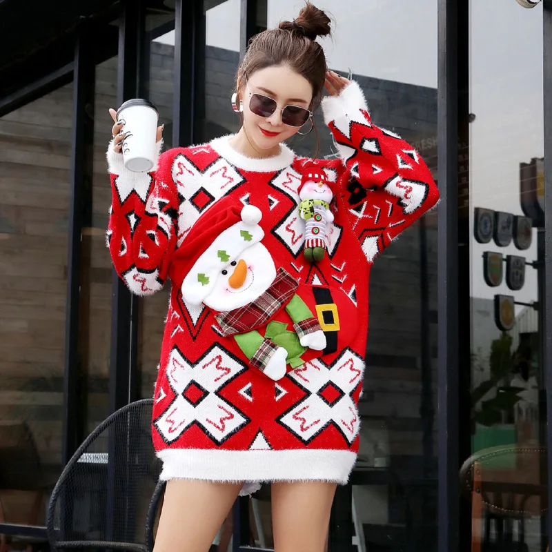 Женский свитер с принтом QING MO Зимний пуловер рисунком из мультфильма 4 вида ZQY2076