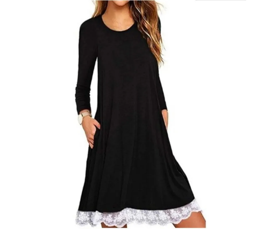 

Hot Casual Short Dresses Women O-neck Long Sleeve Summer Autumn Loose Dress Plus Size Woman Clothing